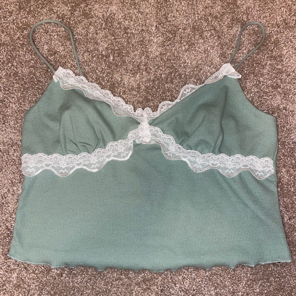 Brand New Shein Sage Green Lace Tank Top - Size L/8-10
